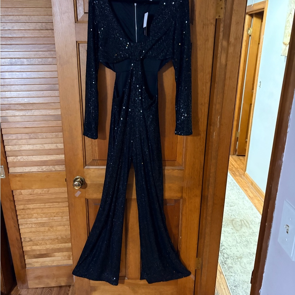 Fashion Nova Black Sequin Jumpsuit